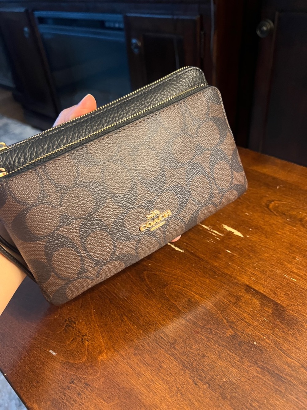 SOLD!!! Coach Dark Brown and Black Signature Canvas Wristlet - Picture 4 of 14